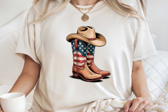 4th of July Cowboy Boots Watercolor PNG