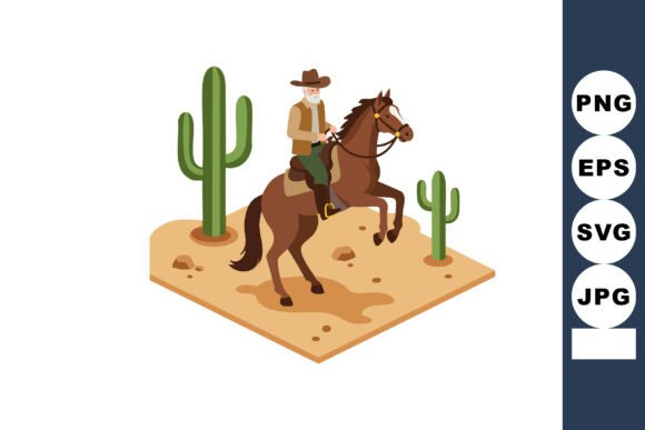 Cowboy Riding a Brown Horse in Desert La