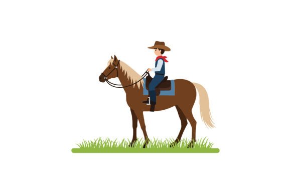 Cowboy Riding a Horse in Flat Design Vec Review