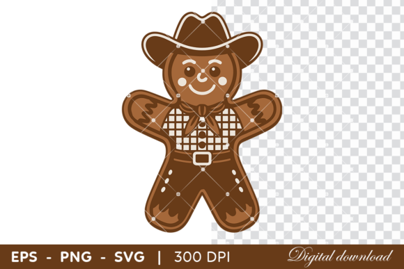 Cute Cowboy Gingerbread Cookie Character for Real Embroidery Projects