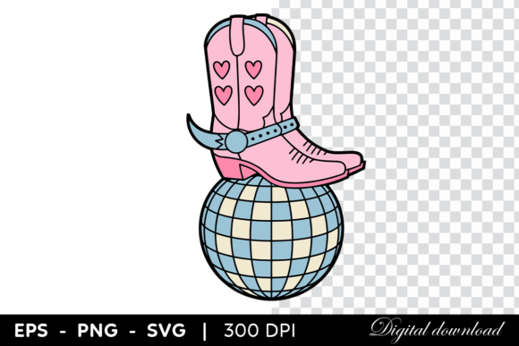 Pink Cowboy Boot with Hearts on Disco