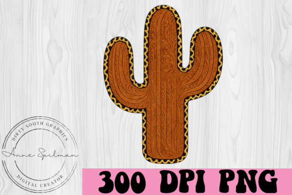 Western Leather Cactus: A Bold Embroidery Graphic for Creative Projects